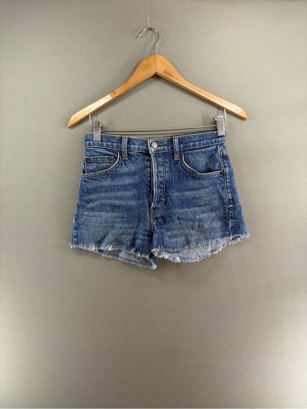 Reformation Jeans Women's 25 Serena High Skinny Crop Jean Shorts Cannes Blue